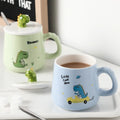 Madou Personalized Cartoon Dinosaur Ceramic Cup with Lid Spoon Student Water Cup Creative Couple Mugs Coffee Gift Cup