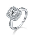 SMR104 RINNTIN 925 Sterling Silver Rhodium Plated 1 Carat Emerald Cut Moissanite Wedding Engagement Rings