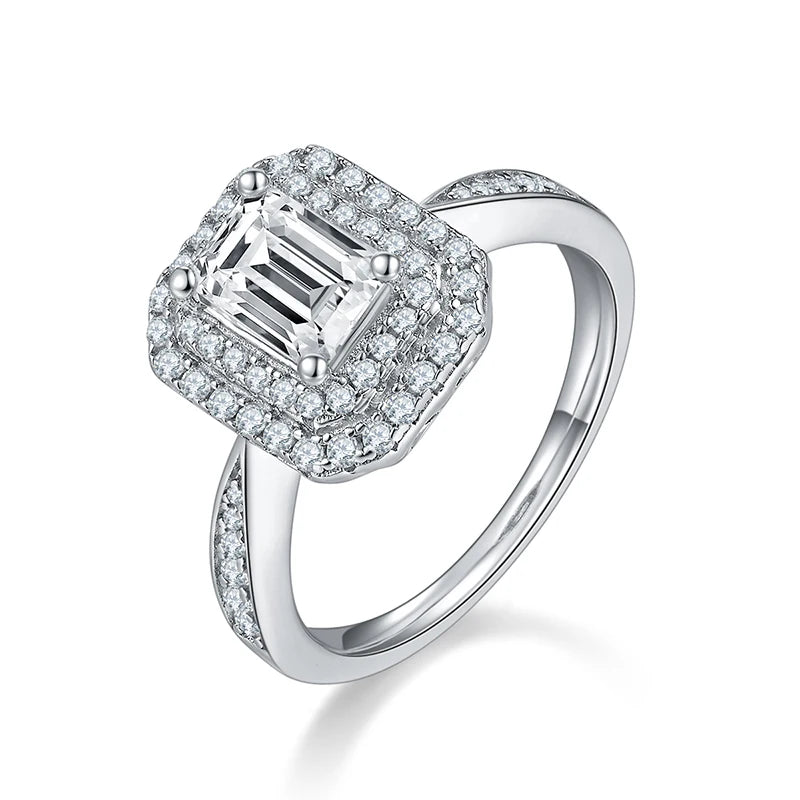 SMR104 RINNTIN 925 Sterling Silver Rhodium Plated 1 Carat Emerald Cut Moissanite Wedding Engagement Rings