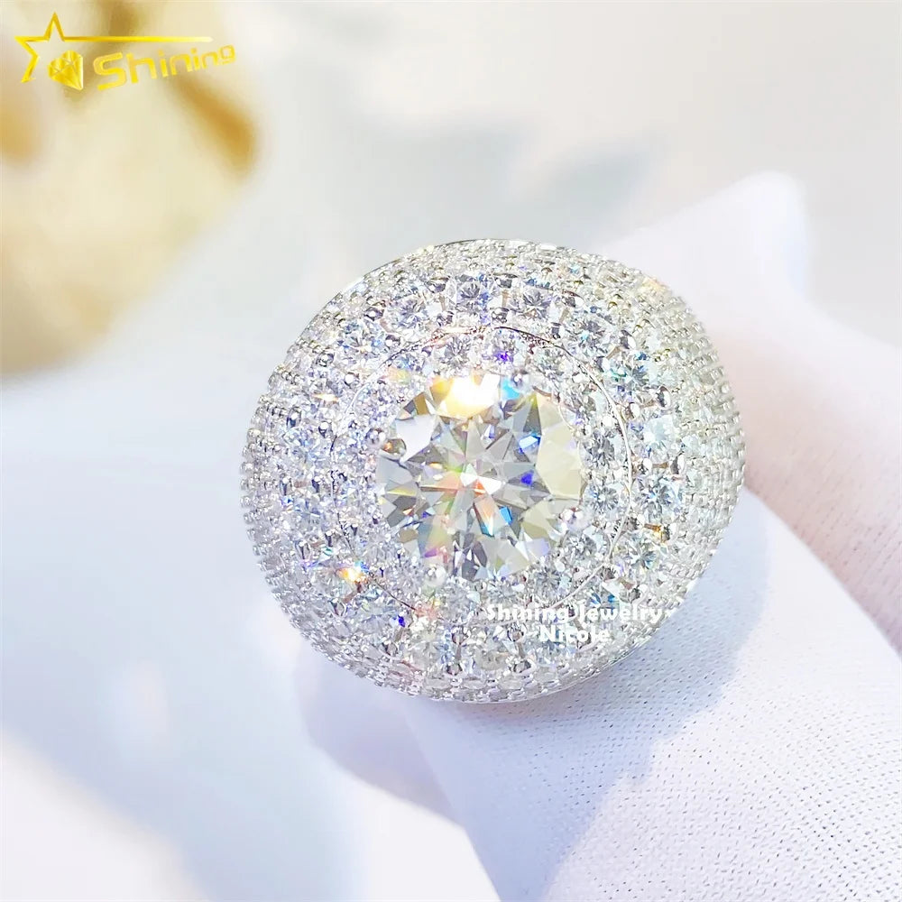 New Design Luxury Hip Hop Iced Out Silver Gold Plating Engagement Diamond Moissanite Ring for Men