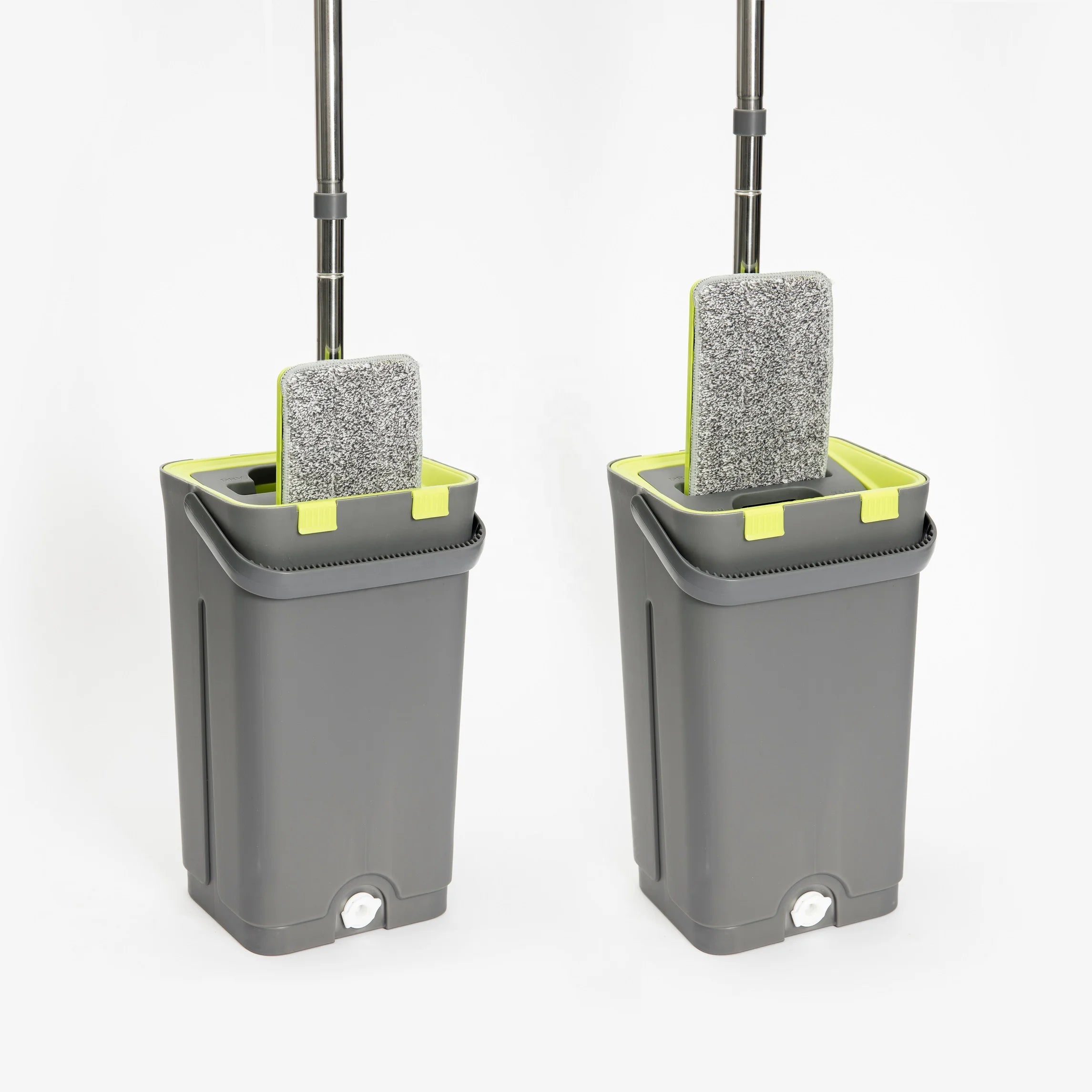 High Quality Steel Pole Flat Mop and Bucket Set with Dual-Drive Telescopic Handle 2 Mopheads Hand-Free Floor Cleaning