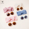 Hot Sale 2Pcs/Set Sunglasses With Elastic Lace Hairbands Nylon Baby Headband Cute Round Sun Glasses Kids Puff Bow Headwear