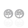 WMYC152 Round Disc Circle Family Wishing Tree of Life Stud Earrings for Women for Teen Girls CZ 925 Sterling Silver