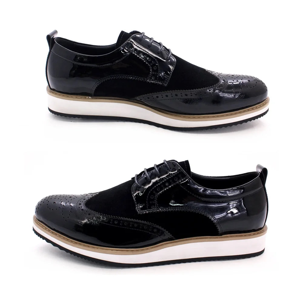 New Arrival British Style Men Casual Shoes Flat White Outsole Lace up Patent  Oxford Shoes Trendy Sneaker for Men