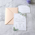 Elegant Style Cotton Card Stock Colorful Printing Floral Design Letterpress Wedding Invitation Cards with RSVP Card