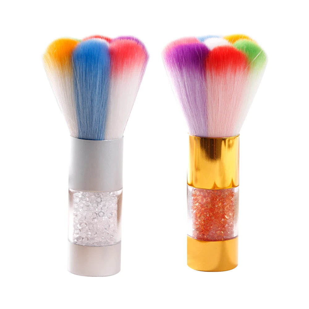 Rainbow Colorful with Rhinestone Handle Nail Dust Cleaning Brush Ring Nail Dust Brush Long Bristle