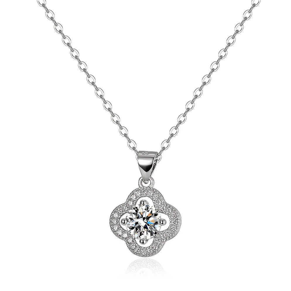Newest 925 Sterling Silver Moissanite 4 Leave Clover Pendant Necklace