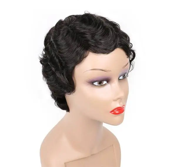ZP LONGFOR Wholesale Cheap Finger Water Wave Wig 100% Pixie Cut Wigs Short Bob Non Lace Closure Frontal Wigs for Women 7-15 Days