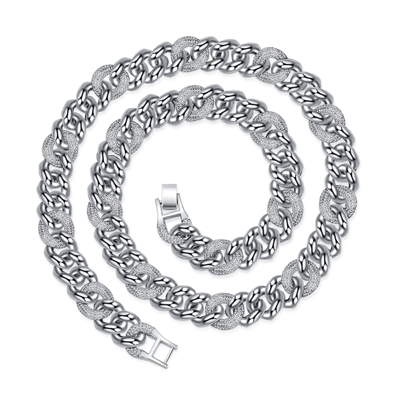 Wholesale Hip Hop Jewelry 13mm Men's Thick Necklace Ice Out Silver Necklace Miami Cuban Chain Necklace