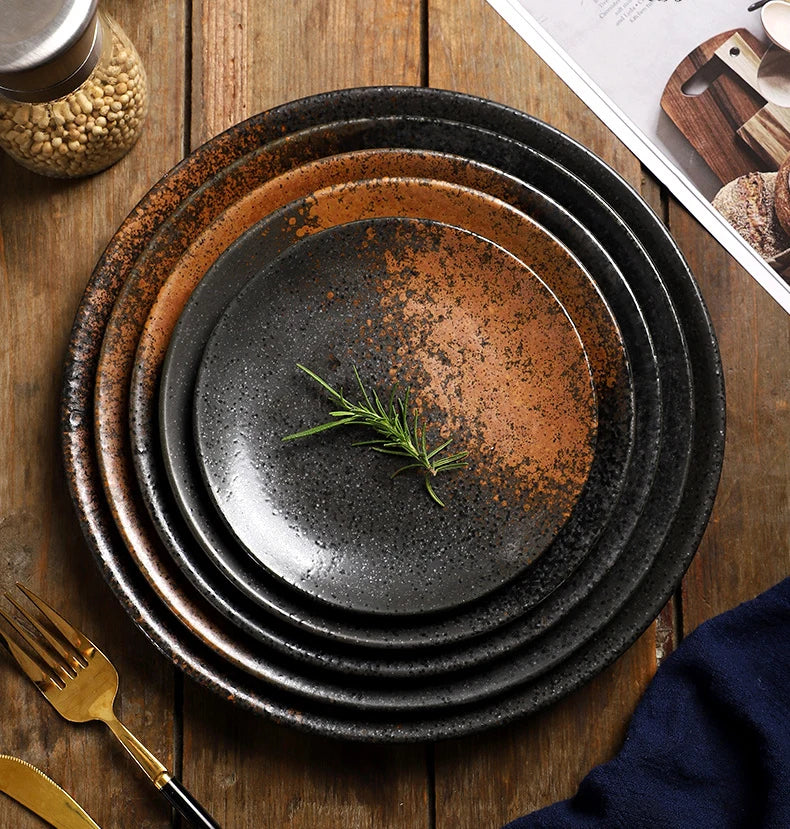 Wholesale Customized Ceramic Steak Plates Modern Matte Slate 6 7 8 9 10 Inch Dinner Plates for Hotel Restaurant for Parties