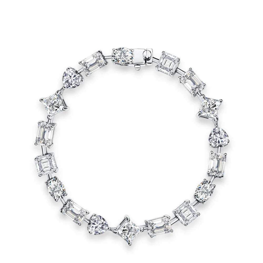 Attagems Fancy Shape D Color Moissanite Bracelet 925 Sterling Silver Womens Bracelet for Gift