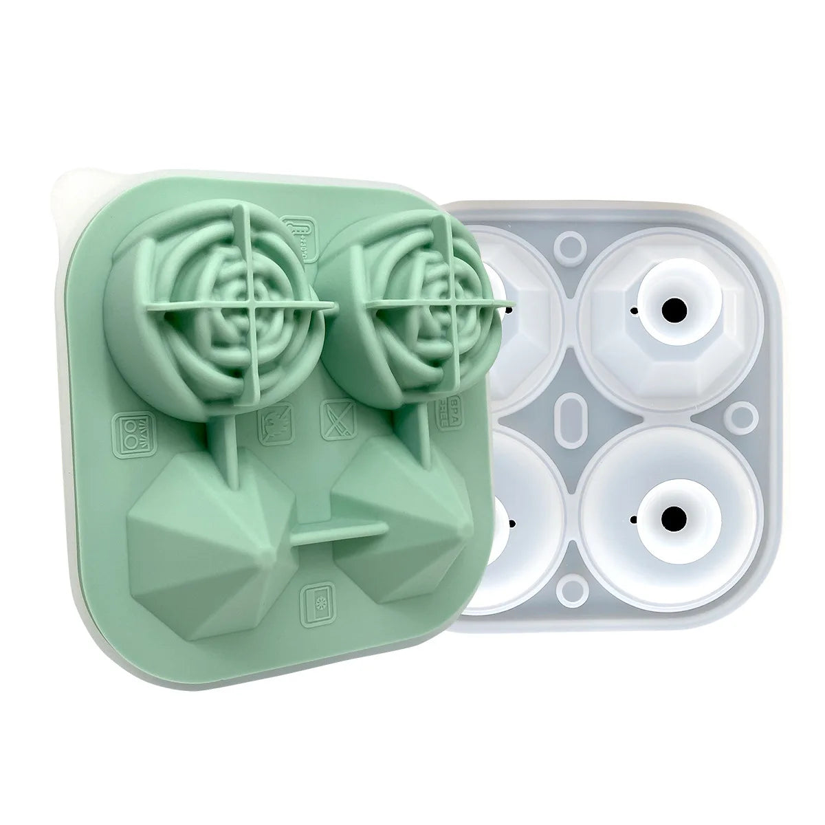 Manjia Diy Wholesale Custom 4 Cavity Silicone Ice Cube Trays Whiskey Rose Ice Ball Maker Mold With Lid