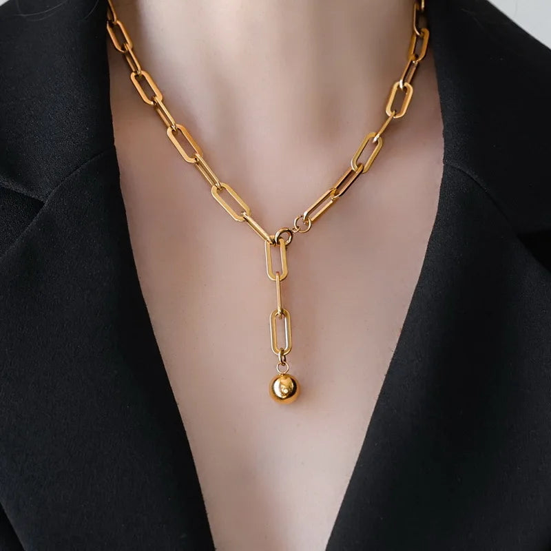 Non Tarnish Thick Chain Women Jewelry Necklaces Waterproof 18K Gold Ball Pendant Necklaces