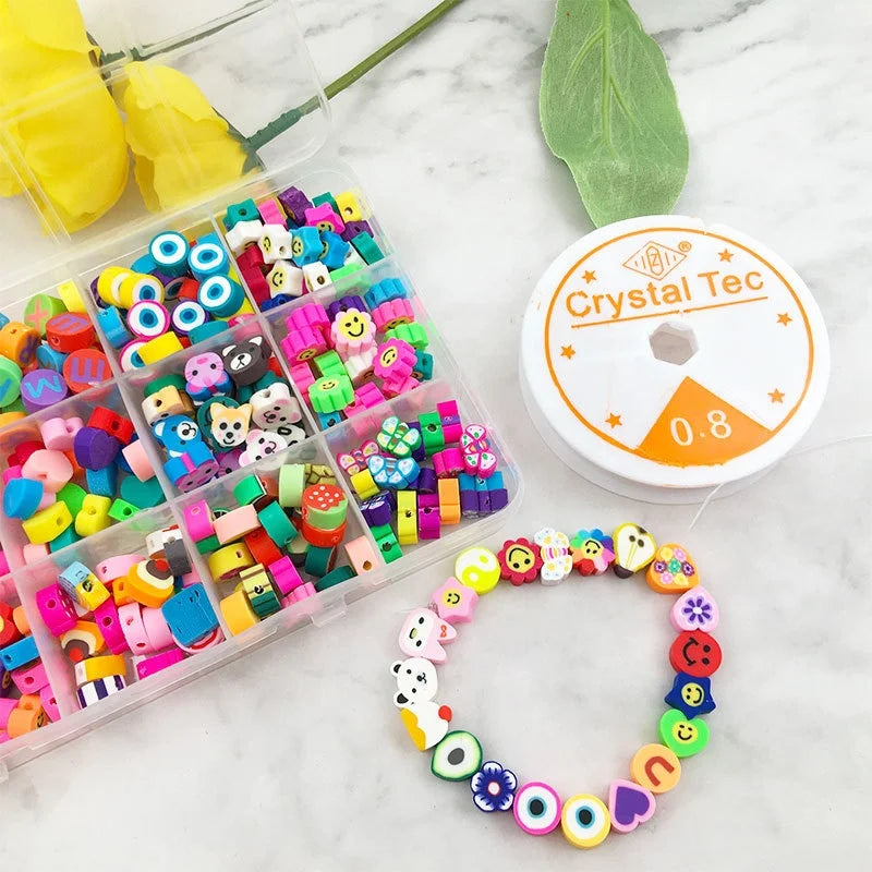 1200 Clay Beads Set Mixed Color Smile Fruit Animal Candy Polymer Clay Beads Set Jewelry Making