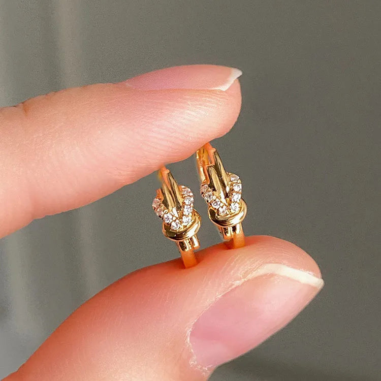 Cute Luxury 18K Gold Plated Pure 925 Sterling Silver Zircon Bow Knotted Shaped Small Hoop Earrings for Women Girls Gifts