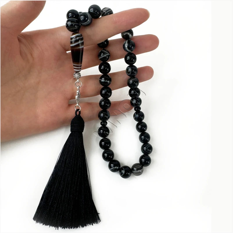 Natural Agate10mm 33pcs Muslim Rosary Bead Islam Prayer Beads Tasbih Misbaha Tasbeeh Subha Islamic Gifts  Sibha