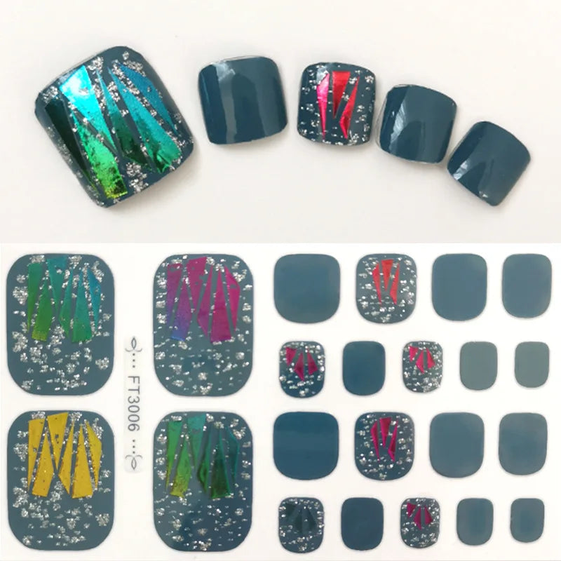 Felice 22 Tips/Sheet Waterproof French 2D Toe Nail Stickers Full Cover Foot Decals Strong Adhesive Non-Toxic Plastic Various