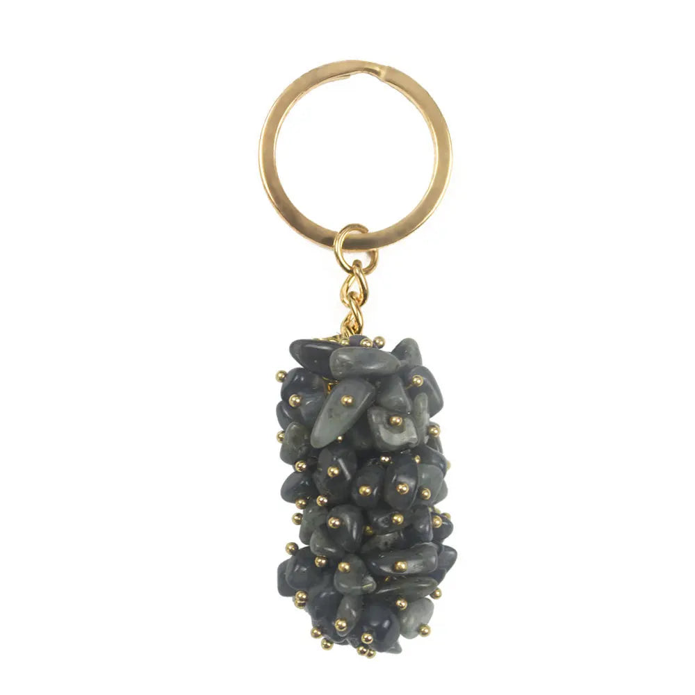 HZ Natural Chit Stone Orgonite Energy Pendant Key Chain Labradorite Chip Gravel Orgone Key Ring Healing Jewelry