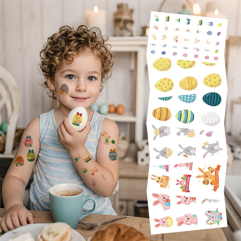 Waterproof Cute Easter Egg Rabbit Festival Temporary Tattoo Sticker with Custom Printing Paper DIY Children's Gift for Body Face