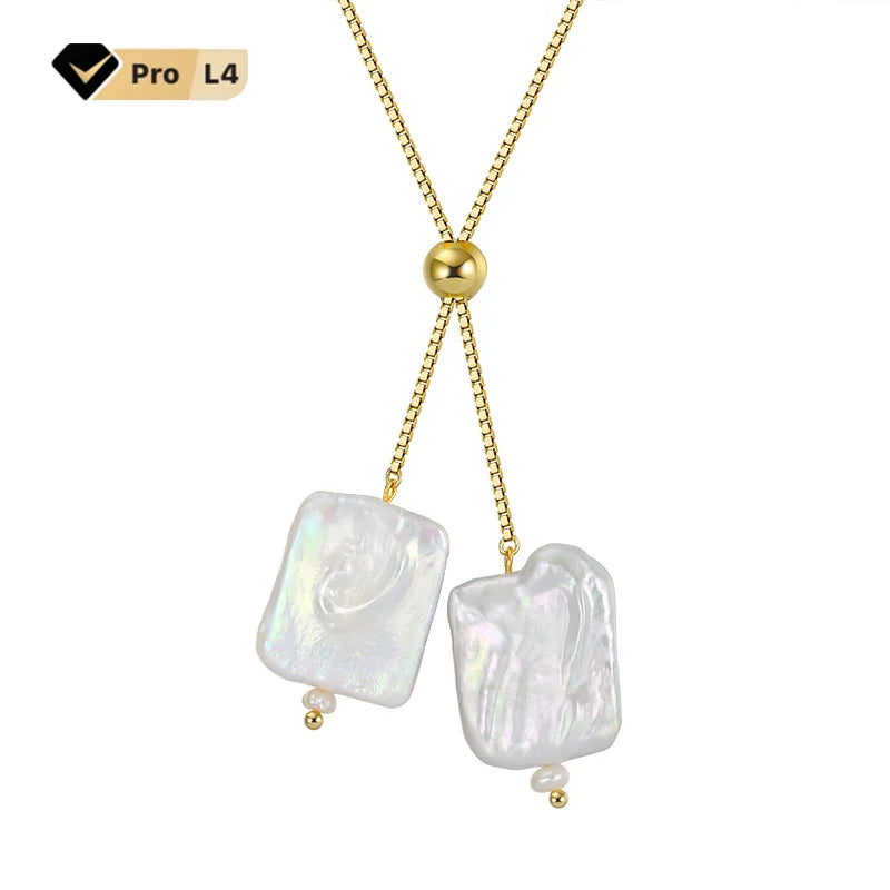 RINNTIN GPN14  Adjustable 14k Gold Plated Chain Silver 925 Baroque Natural Freshwater Pearl Charm Pendant Necklaces for Women