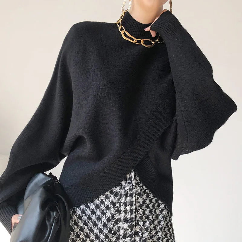 Stylish Knitted Jumpers 2024 Spring Autumn Winter Half Turtleneck Women Sweater Pullovers Loose Female Knit Tops