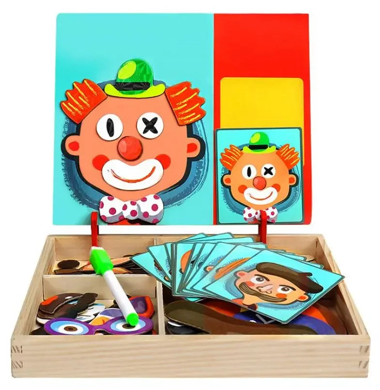Wholesale Kids Wooden Magnetic Puzzle Toys Children Drawing Board Magnetic Puzzle Cartoon Dress up Magnetic Jigsaw Puzzles Toys