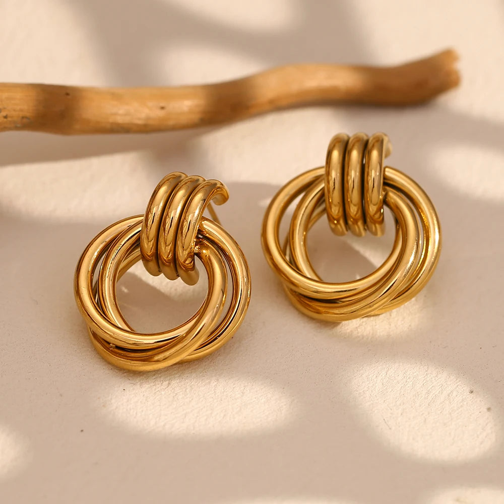 Fashion Women Stainless Steel Jewelry 18k Gold Plated Jewelry Stud Twist Earrings