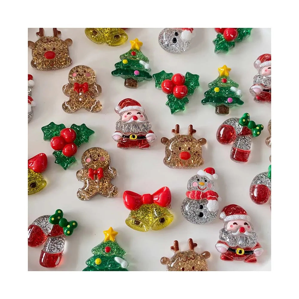 100 Pieces Christmas Resin Flatback Beads Mini Xmas Embellishments Crafts for DIY Scrapbooking Jewelry Cell Phone Case Decor