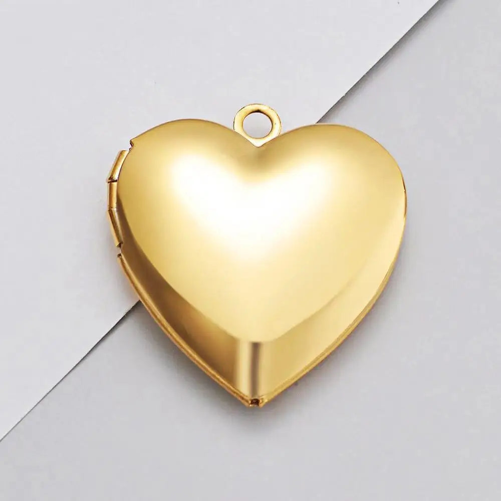 Stainless Steel Gold Heart Photo Locket Beading Supplies-Photo Frame Pendant Accessory