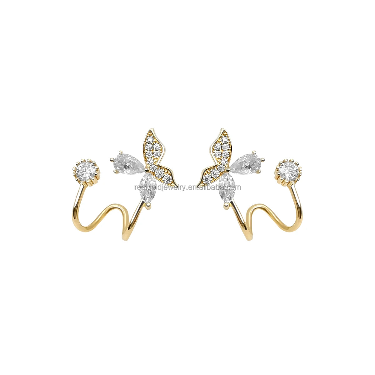 Au585 14K Real Yellow Gold Elegant Design Earring With Moissanite Tiny Cute Butterfly Earrings 14k Pure Gold Earrings for Women