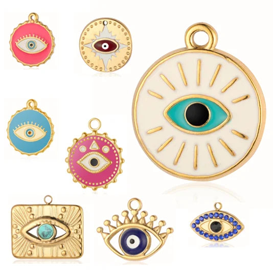 2023 Jewelry Trends PVD Gold Plated Jewelry Enamel Zircon Crystal Stone Blue Evil Eye Stainless Steel Pendant Necklace for Women