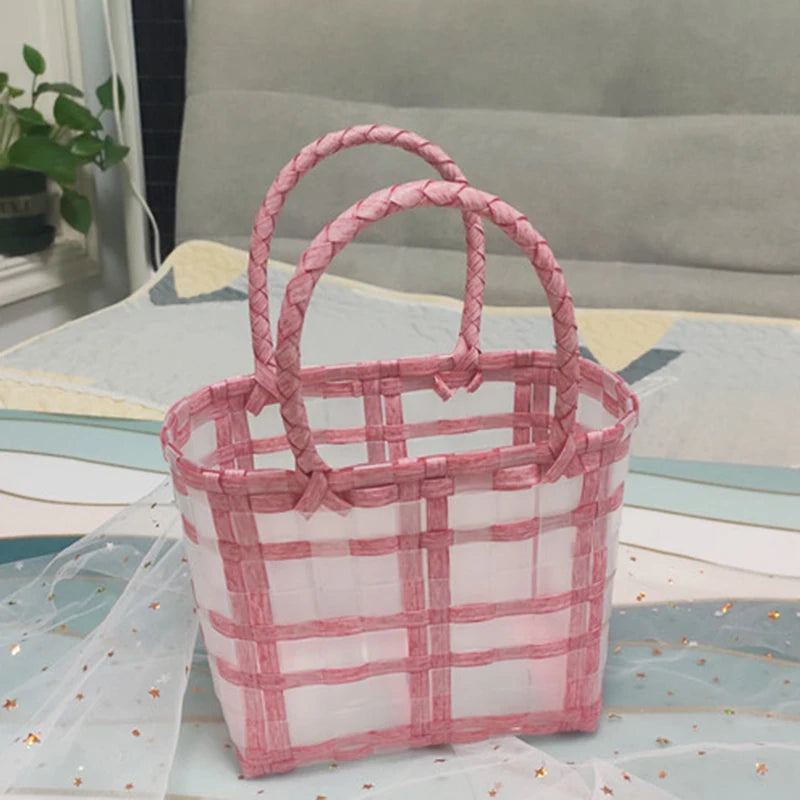 Transparent Portable PP Plastic Woven Shopping Basket Customizable Logo Waterproof Moistureproof Eco-Friendly Storage