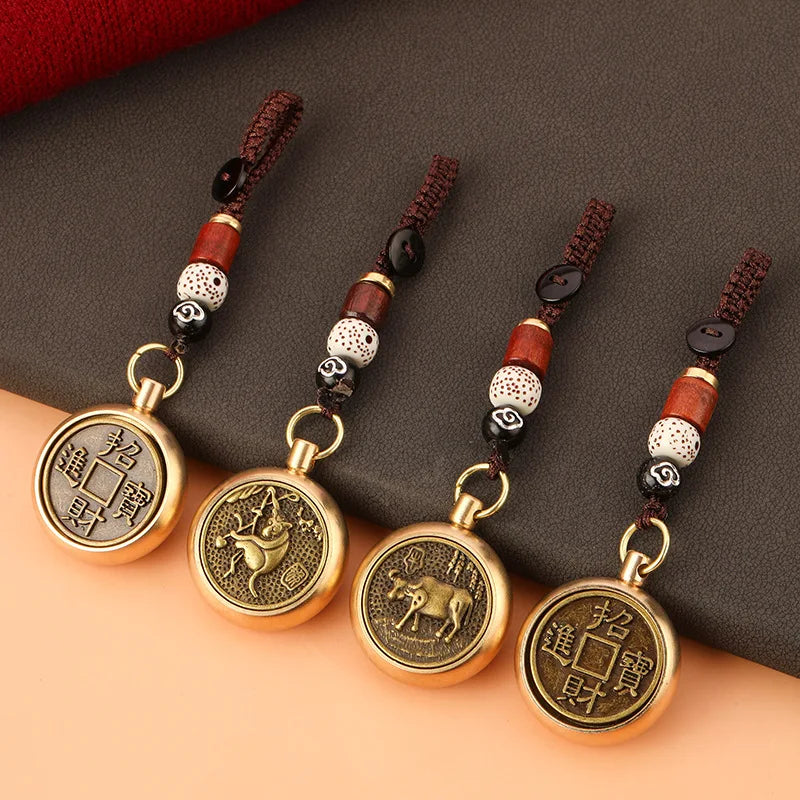 Good Luck Fengshui Metal Spinner Keychain Rabbit Year Key Ring Chinese 12 Sign Zodiac Dog Dragon Horse Car Keyring Gifts Pendant
