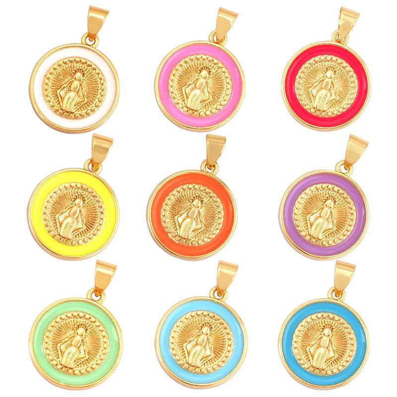 Round Shape Enamel Miraculous Medal Virgin Mary Catholic Holy Pendant CharmCraft Jewelry for Necklace Accessories Supplies M53