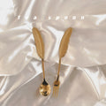 New Arrival Eco-Friendly Plume Spoon 304 Stainless Steel Tea Coffee Cake Dessert Fork Set for Party Use