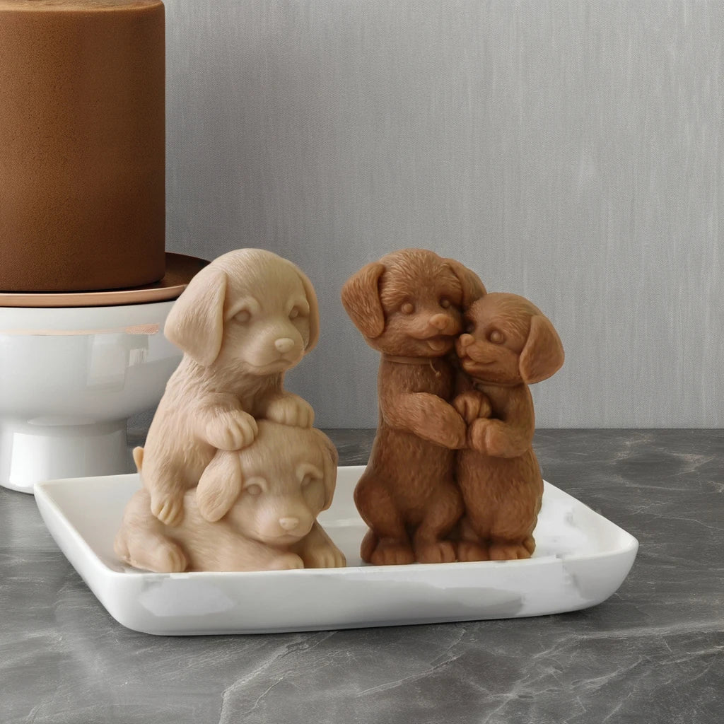 Diy Cute Labrador Dog Scented Candle Mould 3d Animal Stacking Puppy Resin Plaster Soap Silicone Ornament for Home Decor
