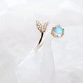 Design Thailand Silver Fishtail Glass Ball Rings Crystal Rhinestone Fishtail Adjustable Rings for Party