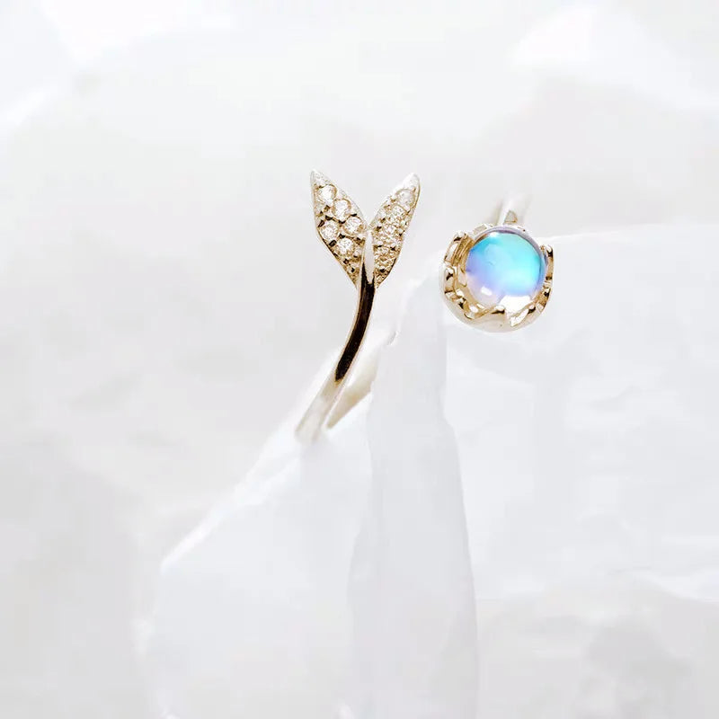 Design Thailand Silver Fishtail Glass Ball Rings Crystal Rhinestone Fishtail Adjustable Rings for Party