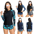 S-2xl New Snorkeling Surfing Suit Women's Long Sleeved Digital Printed Tight Boxer Shorts Swimsuit Conservative Swimsuit Set