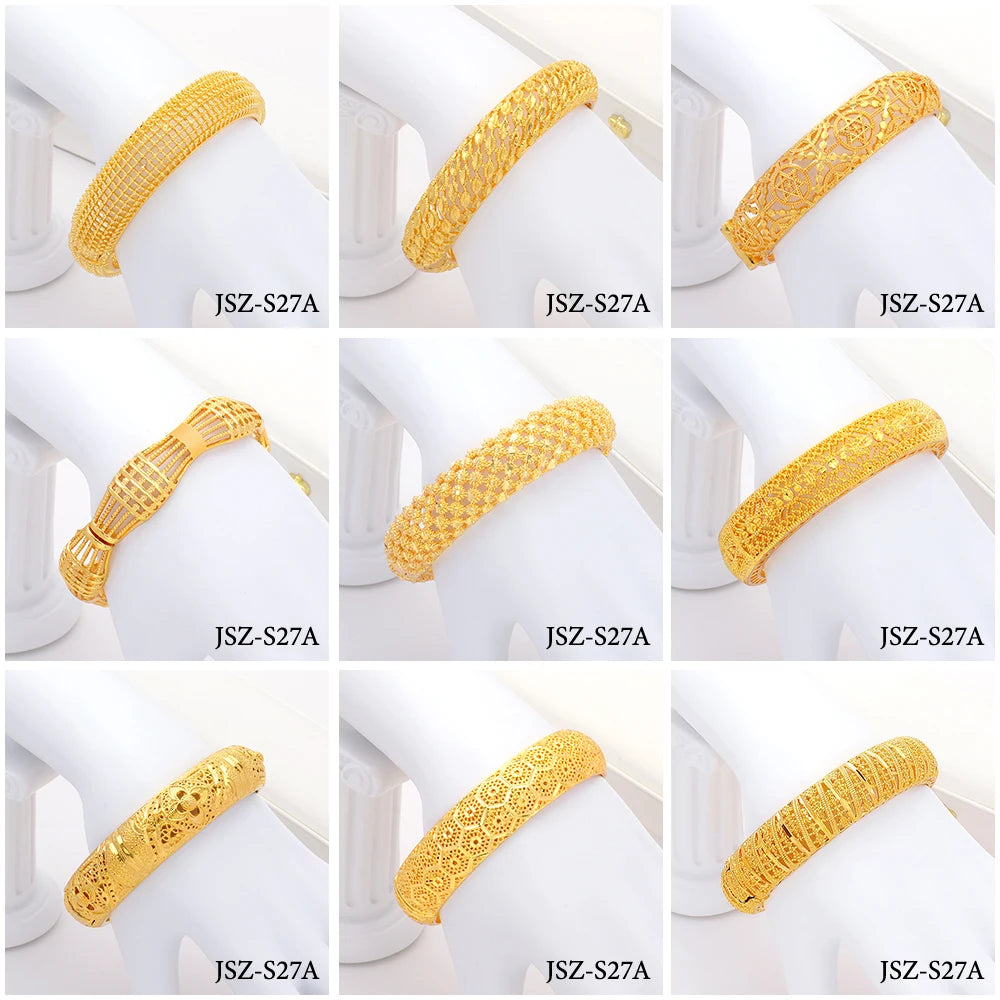 JXX Fashion Jewelry 24k Dubai Gold Bangles Women Gold Bracelets European Girls Bride Hollowed-out Geometric Bangle Women Wedding