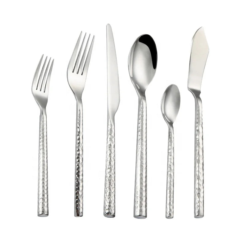 Baroque Style Knife Fork Spoon Modern Hammerd Cutlery 18/0 Stainless Steel Flatware Set for Hotel
