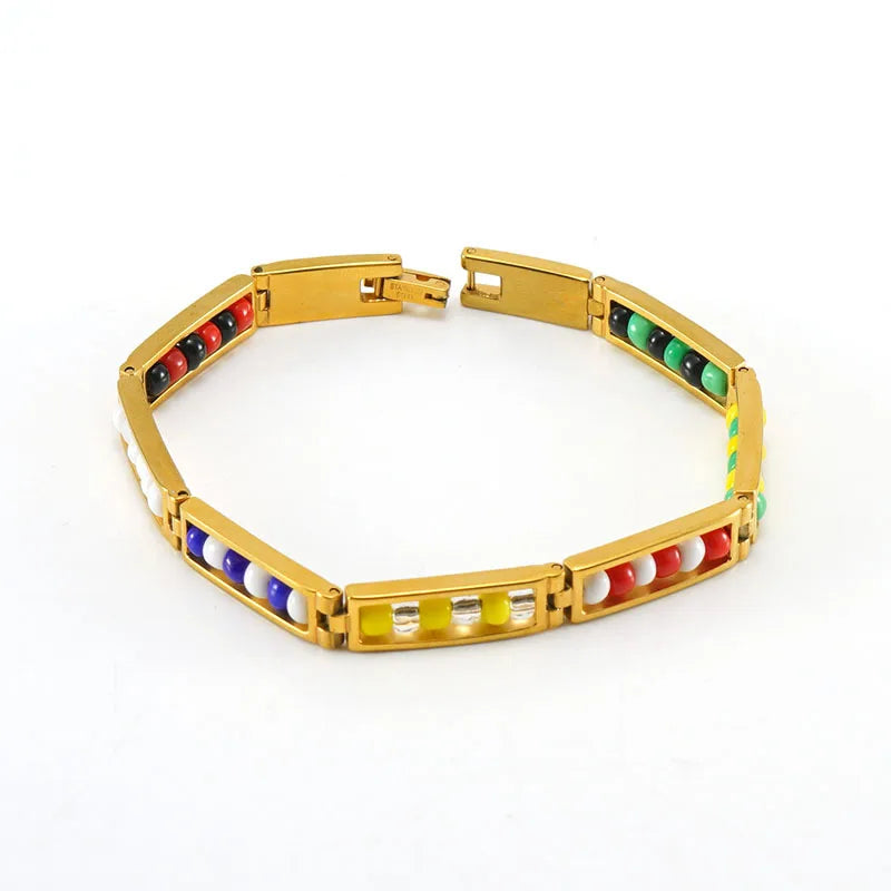 Wholesale 18k Gold Plated Stainless Steel Bracelet Siete Potencia African Seven African Power Santeria Bracelet