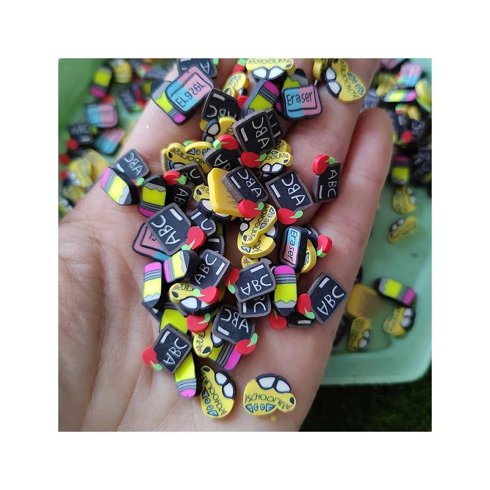 Back to School Bus Pencil Eraser Black Board Ruler Slices Confetti Polymer Clay Sprinkles for Crafts Making Nail Art Scrapbook