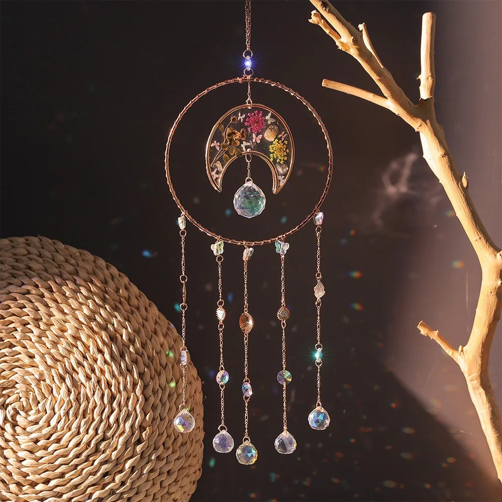 Handmade Prism Crystal Sun Catcher Ornament Rainbow Reflection Stained Glass Window Hanging Beaded Chains Beautiful Crafted Old