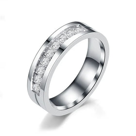 Spot Goods 6mm Width Gold Color Promise Engagement Diamond Couple Rings Stainless Steel Rings Diamond Rings for Teenage Girl
