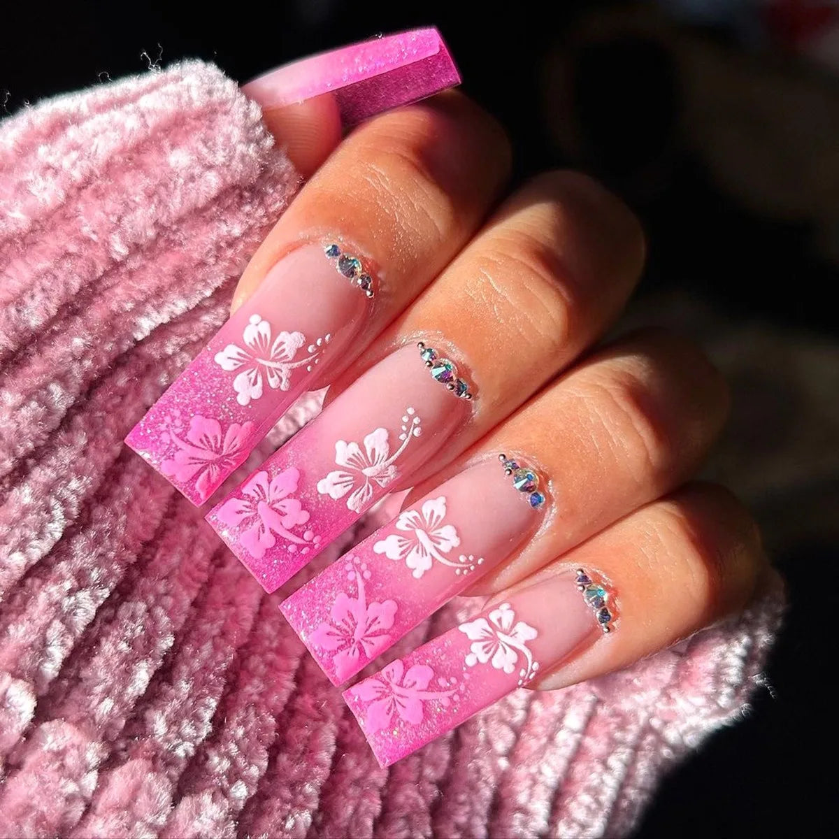 24 Pcs Long Ballerina Coffin Shining Diamond Art Acrylic Press on Nails Artificial Fingernails Customize Candy False Nails 2789