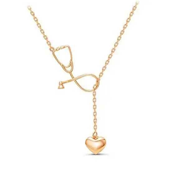 Silver Stethoscope Nurse Necklace Heart Shape Initial Pendant Necklace Letter Necklace Christmas Gift