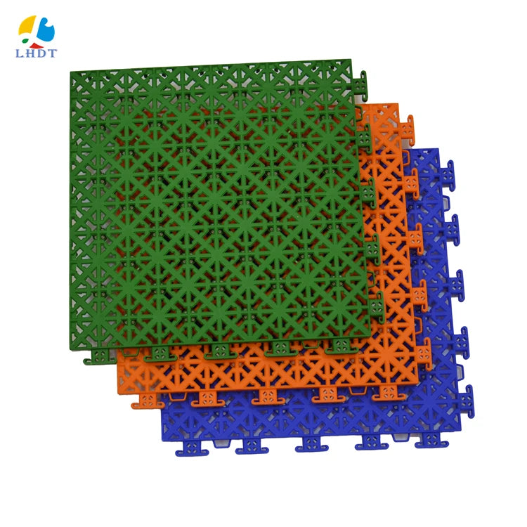 Decking Flooring for Basketball Tennis Court Interlock Style Suspended square Tiles With Buffer
