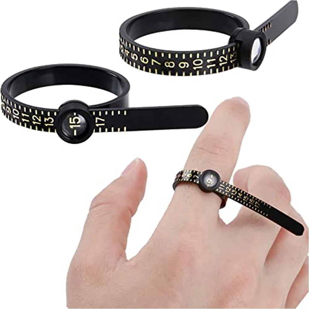 Plastic UK US EU JP KR Size Loop Hand Measure Circle Finger Metal Ruler Ring Jewelry Circle Gauge Tool With Mirror