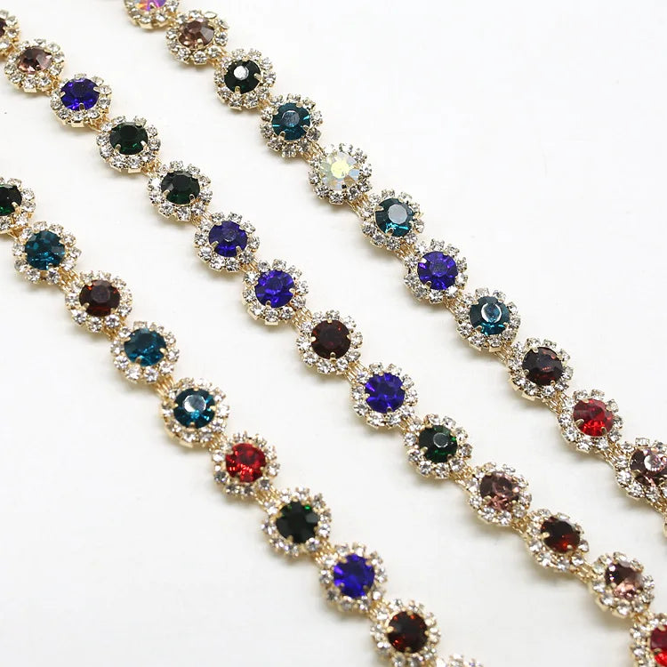 Fashionable Colorful Crystal Cup Base Trim with Chain and Rhinestone for Garment Accessories 10cm Shoes/Sandals